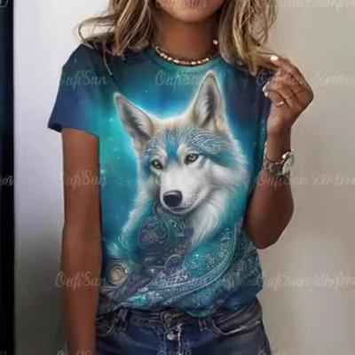Summer Round Neck 3D Wolf Print Top Fashionable Casual Short Sleeved Women's T-shirts