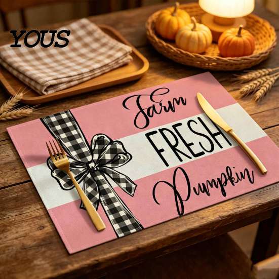 Reusable Table Linens for Thanksgiving Pumpkin Autumn Leaves Placemat, Linen Washable Heat Resistant Watercolor Place Mat Dining Fall Seasonal