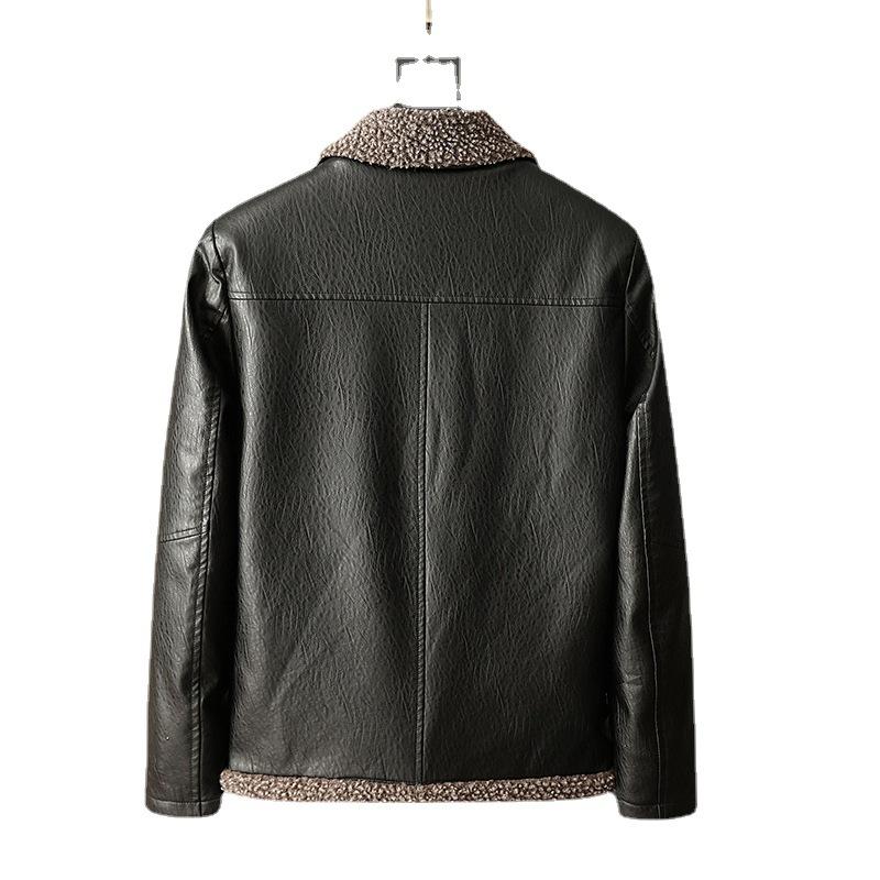 Новая уличная кожаная мотоциклетная одежда в стиле хип-хоп с меховым воротником — фото 3