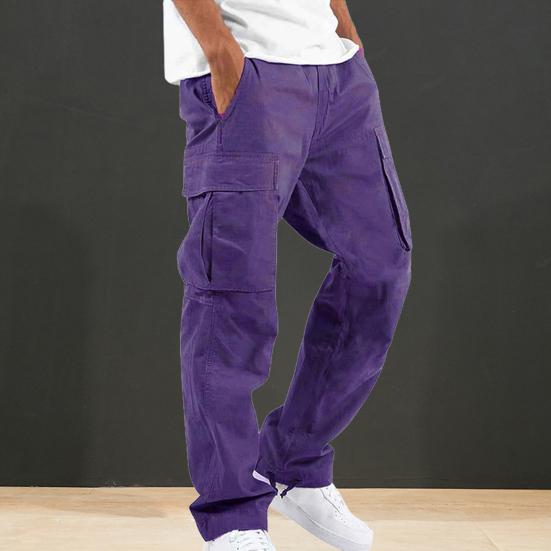 Herren Cargohose mit mehreren Taschen, Kordelzug, elastischer Bund, verstellbares Bein, Übergröße, locker, einfarbig