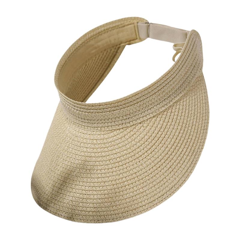 Women Straw Sun Caps Foldable Portable Empty Top Hat Ponytail Sun Visor Hats for Outdoor Beach Holiday Summer Adjustable Caps