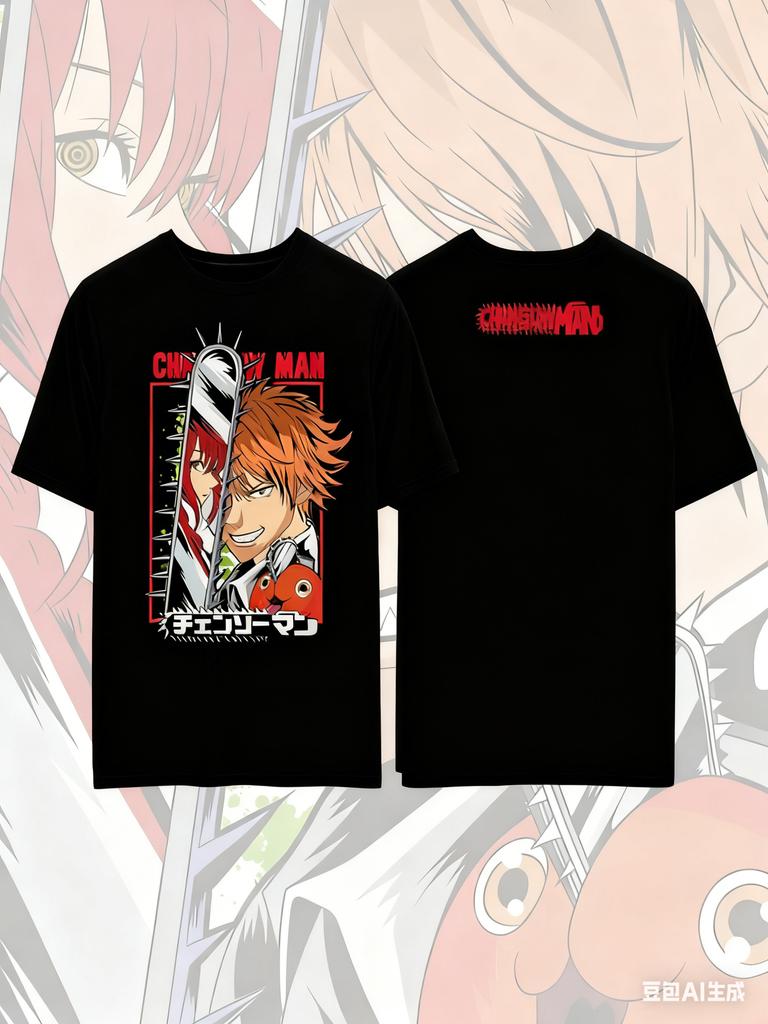 Chainsaw Man Anime Printed Pure Cotton Tshirt for Men and Women Casual Fashion Oversized Retro Y2K Anime Peripheral Clothing