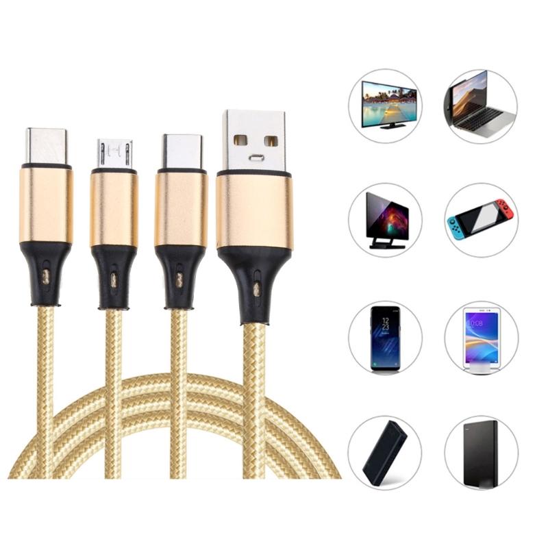 Multi Charging Cable USB C Splitter Cable 3 in 1 Fast Charging Cord with 2 Type C 1 MicroUSB Male Port for Phones Tablet