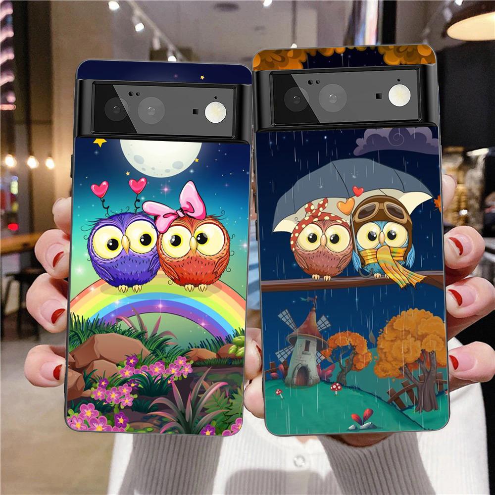 Cute Cartoon Owl Phone Case Cover for Google Pixel 8 7 6 7A 6A Pro 5G Shockproof Silicone Soft 9 Pro XL 8 Pro 5G Shell Coque Bag