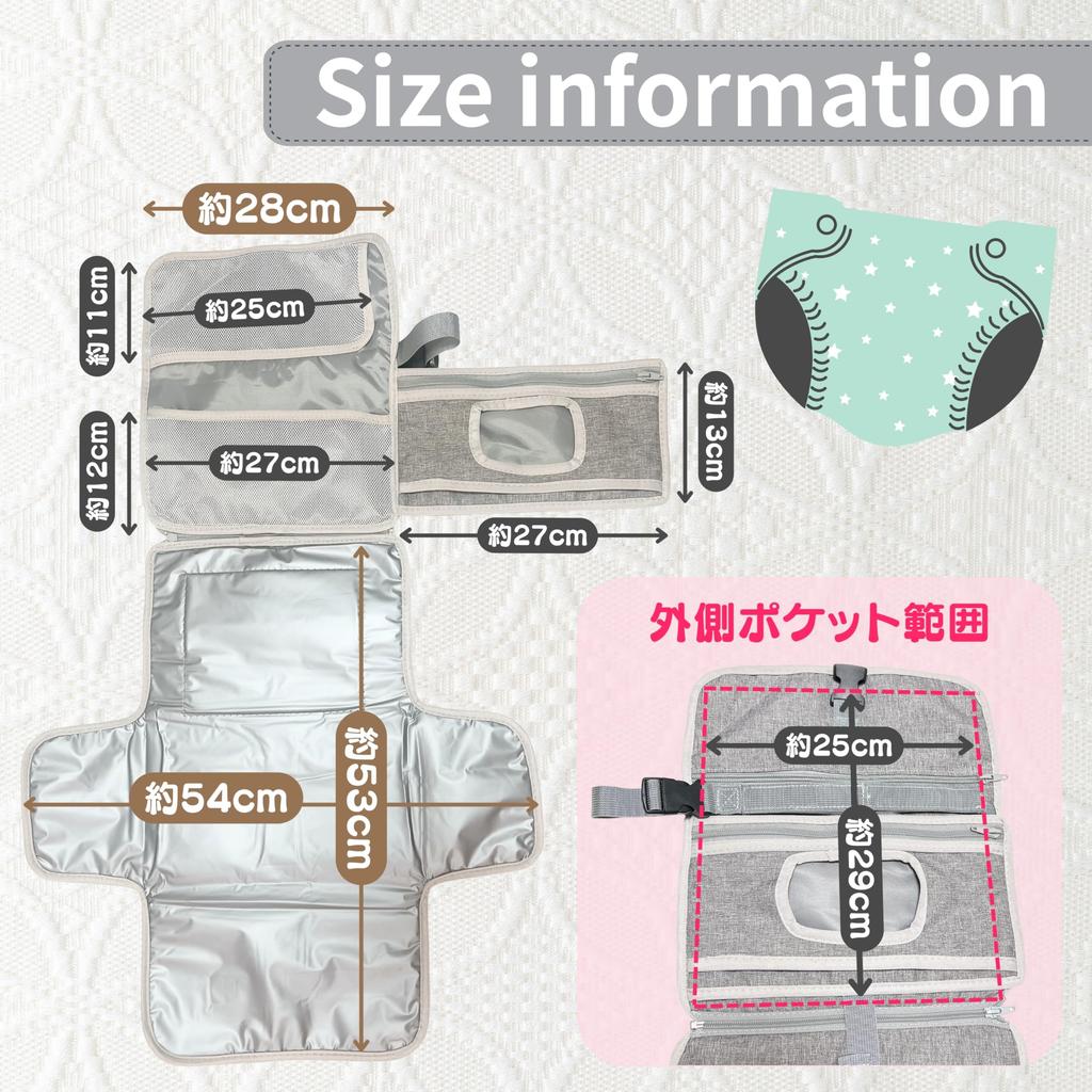 Plic pentru Scutece cu Mașină Scutece Gri Șervețele Încorporate, Foaie, Plic pentru Mamă, Cărucior, Agățat, MSW2650,