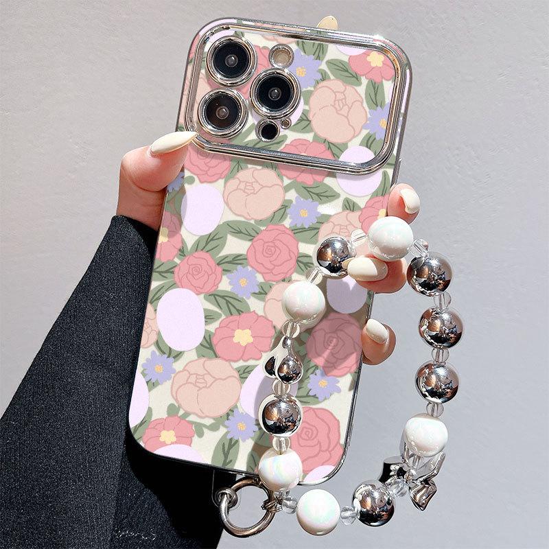 Large Windows Suitable for Apple 12PRO Electroplated Flower Mobile Phone Case IPhone 15XSMAX Protective Case Anti Fall Oil Painting