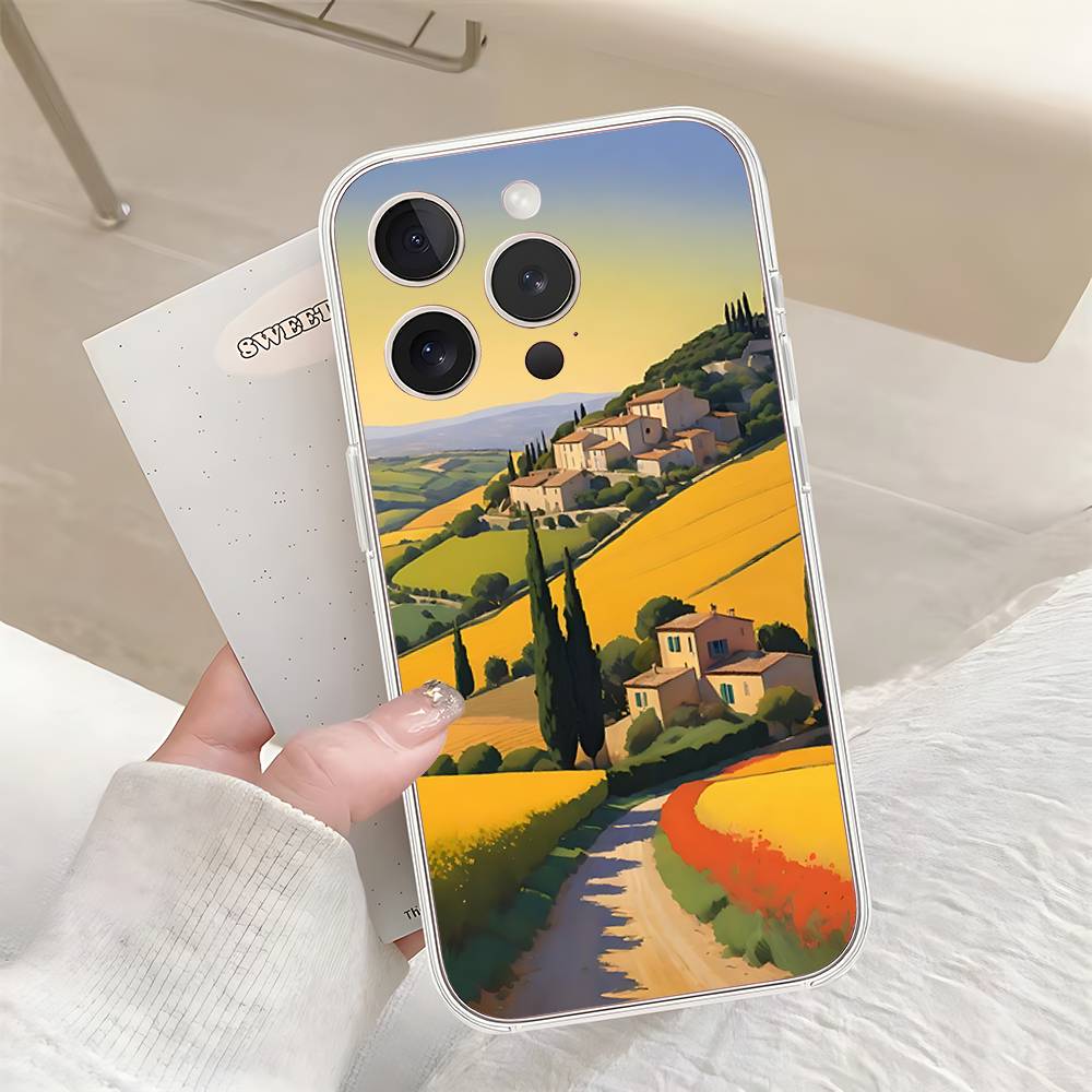 Rural Scenery Wheat Field Art Phone Case For IPhone 17 16 15 14 Plus 13 12 11 Pro Max Phone Back Cover Transparent Shockproof Co