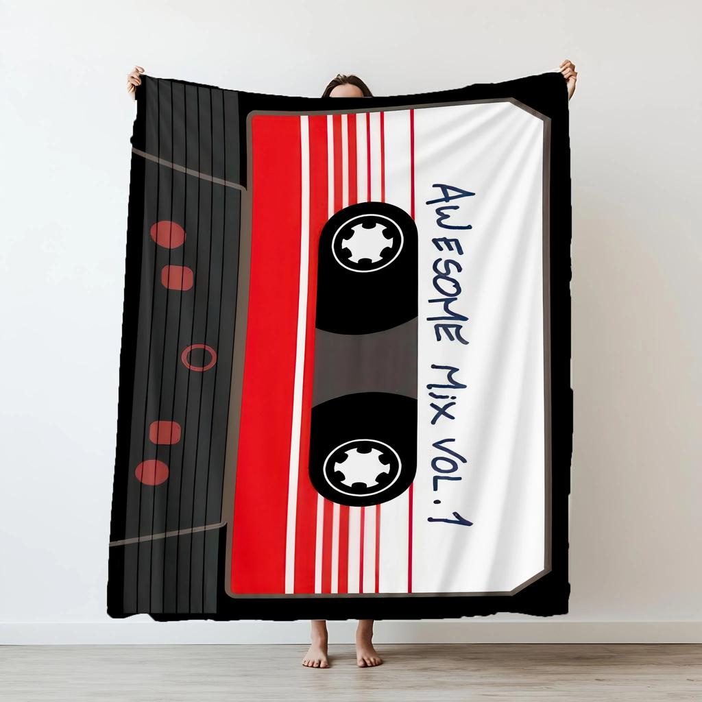 Retro Cassette Tape Print Throw Blanket Soft Flannel Sofa Decor For Cozy Living Room Perfect Home Textile Accessory
