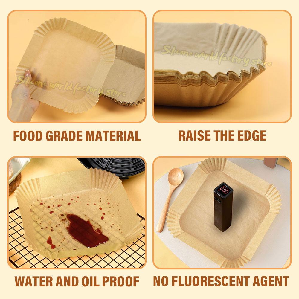 Silicone World 50pcs Air Fryer Paper Disposable Square Paper Food Cooking Oil Paper Airfryer Liner Baking Paper Oven Baking Tool
