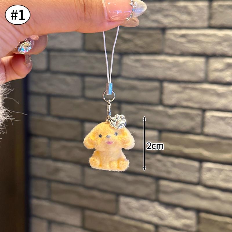 Flocking Mini Dog Phone Hanging Pendant Aesthetic Keychains Women Teddy Keyrings Cute Keychains for Cell Phone Llaveros