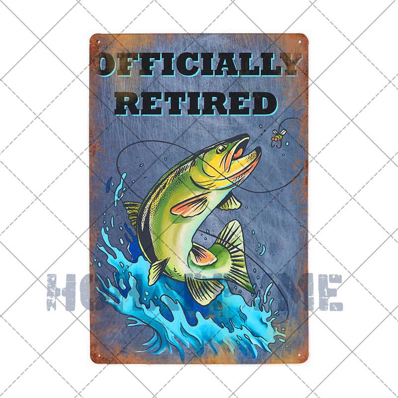 Fish Vintage Posters Sign Metal Plates Fisherman Fishing Solves Rules Classic Salmon Plaques Home Decoration Accessories 20X30CM