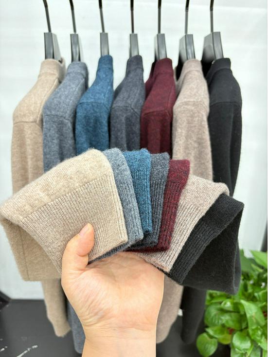 Men's 100% Wool High-Collar Knit Sweater – Thick, Warm, Solid Color, Perfect for Autumn and Winter