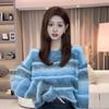 Women's Gradient Striped Patchwork Fuzzy Knit Pullover Sweater, 2025 Design
