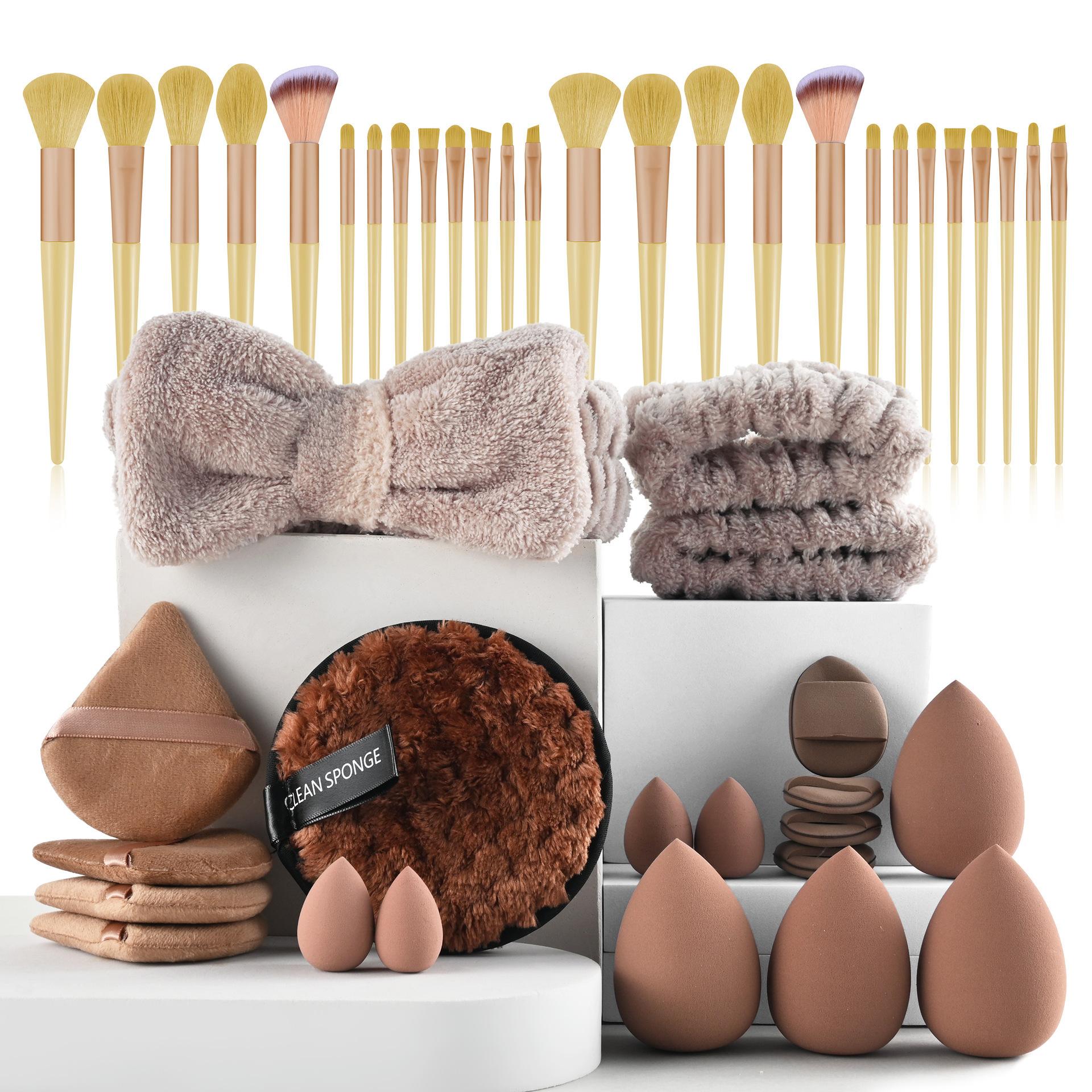 

46 PCS Professional Makeup Brush Tools Set, Cosmetic Brush Sponge, Puff, Headband, Brush Cleaning Bow Set, Facial Makeup