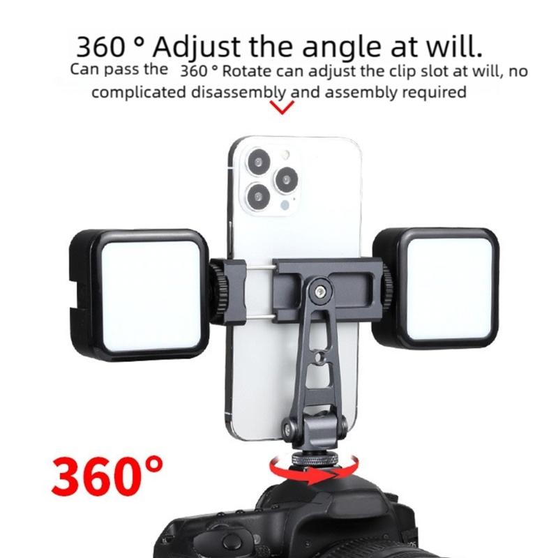 Universal Phone Tripod Mount 2 Cold Shoe Mounts 1/4" Screw Holes 360 Rotation For Camera Accessories