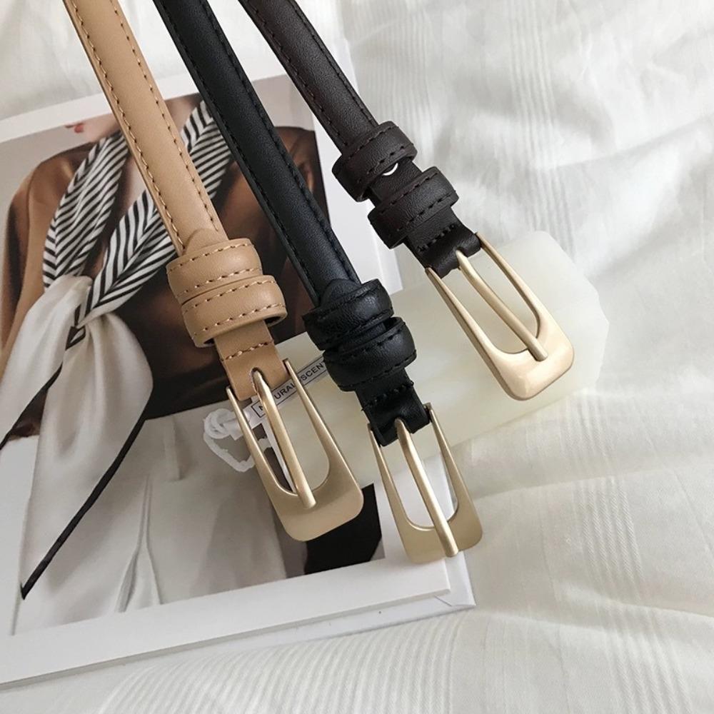 Zinc Zinc Alloy PU Leather Waistband Square Buckle Thin Waist Belt Classic Thin Belt  Jeans