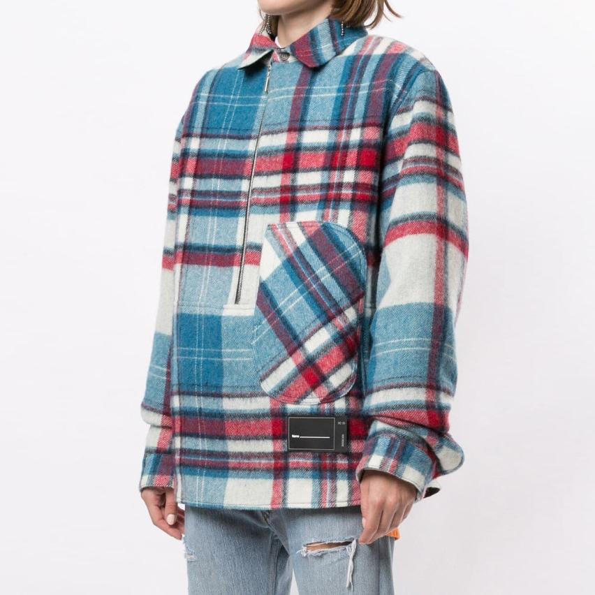 We11done Half-Zip Classic Plaid Long Sleeve Shirt Jacket Unisex Shirts Blue WD-BL3-20-910-U-BL