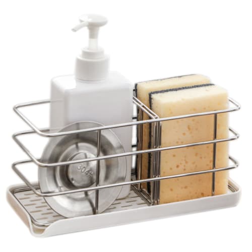 Stainless Steel Sponge Holder, Rust-proof Sponge Rack for Kitchen Use, Sponge Detergent Holder, Wall-mountable, with Adjustable Dividers, Water-repell
