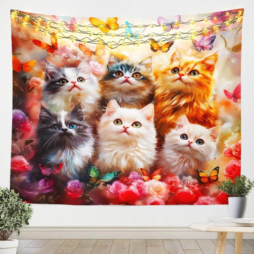 Cat Tapestry Medium Kids Cute Paw Print Wall Hanging Blanket for Boys Girls Teens Cute Kitten Wall Art Cute Cat Lover's Gift
