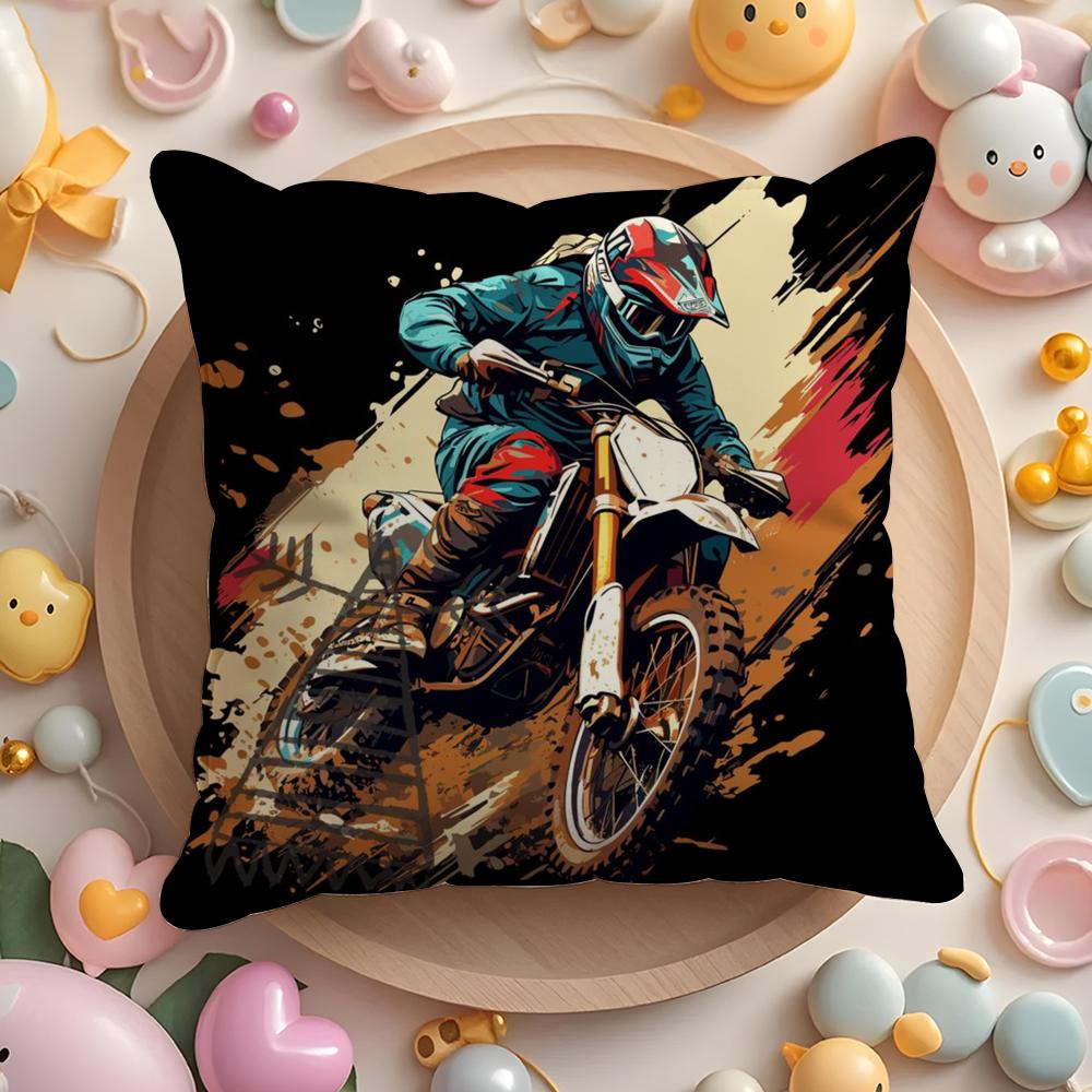 Cartoon Motorcycle Pillow Case Soft Plush Fabric Double-Sided Printed Cushion Cover Warm Winter Sofa Pillow Case