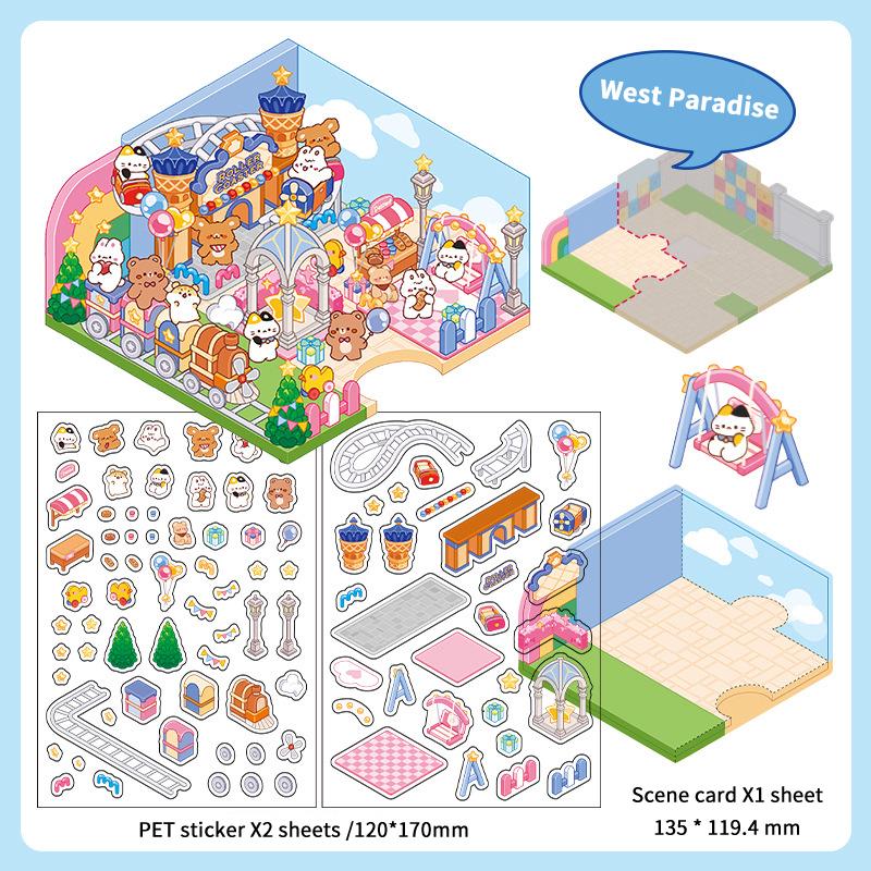 

1Set Cute Cartoon Pocket Diy Scene Landscaping Decoration Sticker 3D Landscaping Stickers Creative Visual Stacking Stickers