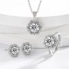 925 Sterling Silver Fashion Light Luxury Zircon Plum Blossom Shape Ring Stud Earrings Pendant Three-piece Birthday Gift