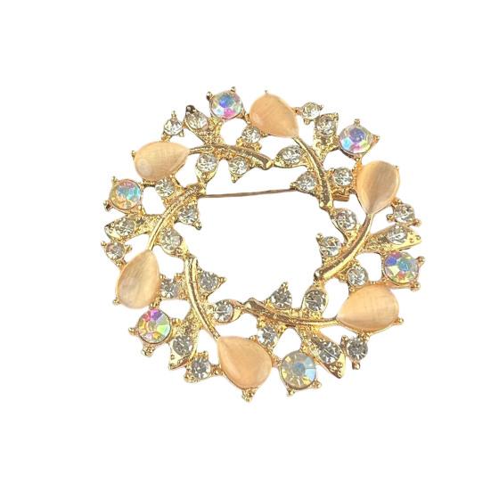 Brooch Retro Style Flower Plant Design Suit Lapel Pin with Faux Opal Inlaid Sweaters Collars Hats Bags Coats Scarves Badge Outfit Accessory