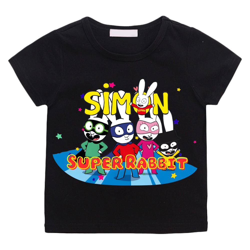 

Футболка Simon Super Rabbit, 100% хлопок, симпатичная футболка с рисунком для мальчиков и девочек, детская футболка Funko, повседневная мягкая футболка Kawaii 120