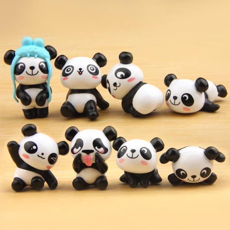 8 Three-dimensional Creative Small Cute Plastic Panda-shaped Figurines and Micro-landscape Decorative Figurines