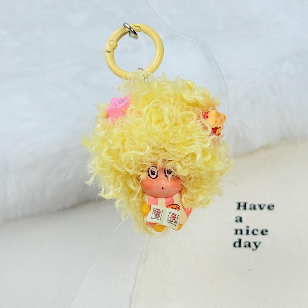 Star Person Afro Wig Charm - Handmade Teddy Fur Curls Keychain Pendant