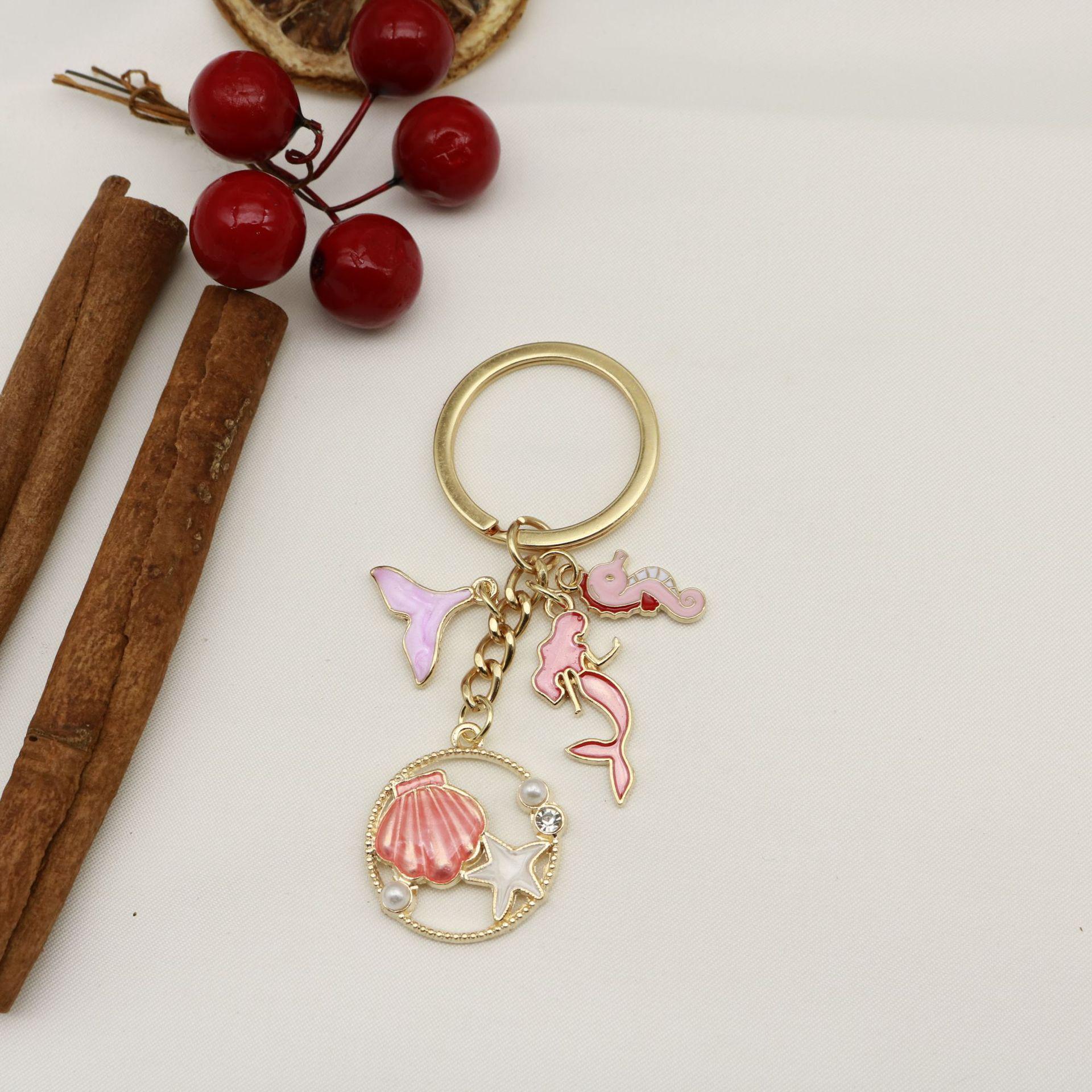 Ocean Charm Keychain: Starfish, Shell, Dolphin, Turtle, Mermaid Tail Pendant