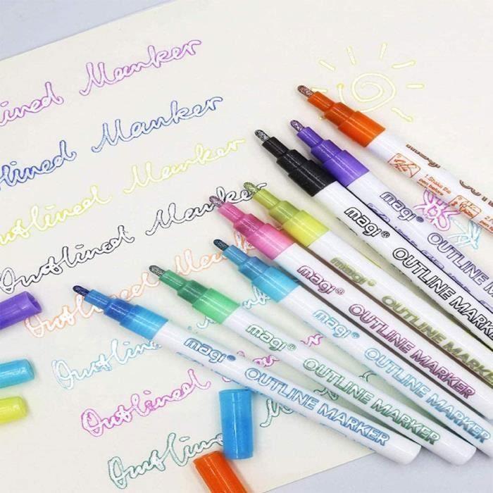 Lot de 8 stylos à double ligne - Multicolore - Feutre - Non rechargeable - Pour adultes et enfants