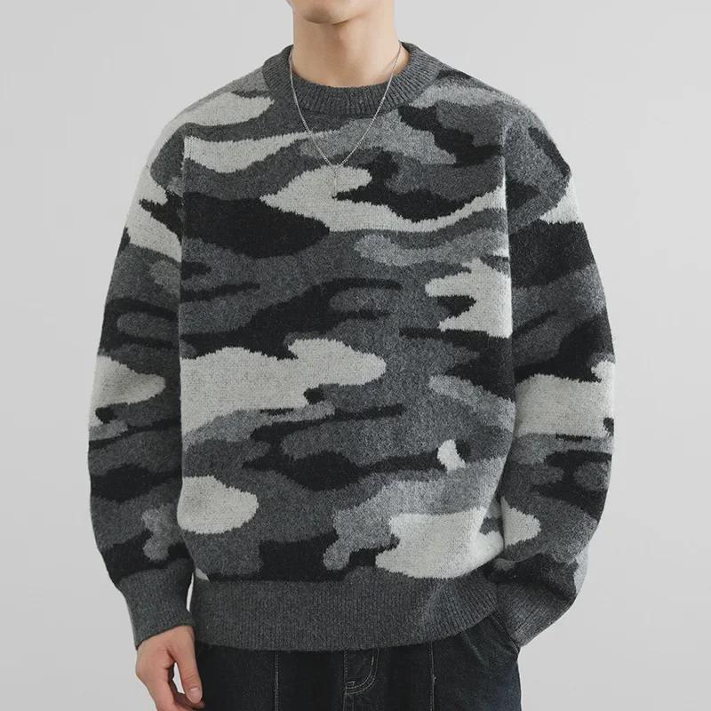 Herren Amerikanischer Retro Camouflage Locker Lässiger Rundhals-Pullover