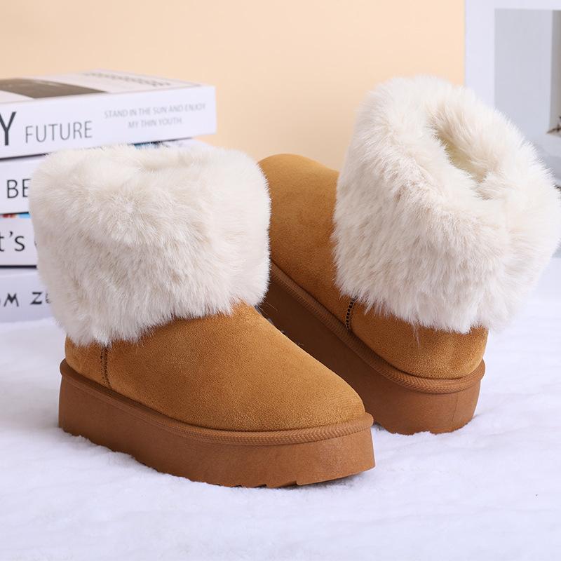 Women's Winter Cotton Boots, Mid-Cut Thick-Soled Boots, Warm, Fleece-Lined, Thick Snow Boots