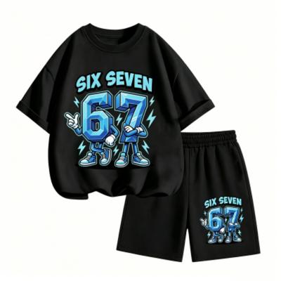 Kids 67 Brothers Fun Printed 11 Colors Outdoor Street Kids T-shirt and Shorts 2 Piece Set Summer Home Casual Outfit Boy and Girl's Sports Set