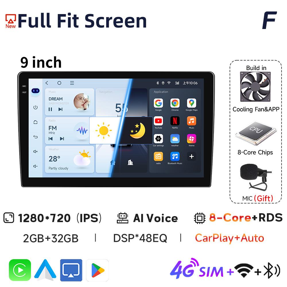 Android 14 Incell IPS Multimedia Car Radio Carplay Auto Player GPS Navigation for Toyota Hyundai Nissan Kia LADA FIAT VW 9 Inch