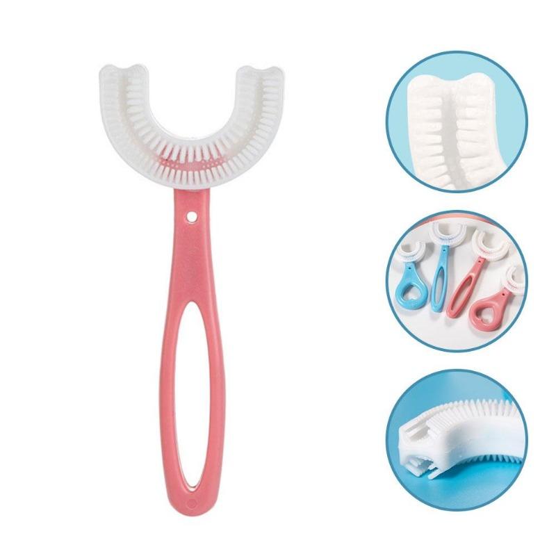U Shape Kids Toothbrush with Handle Silicone Oral Care Cleaning Brush for Children