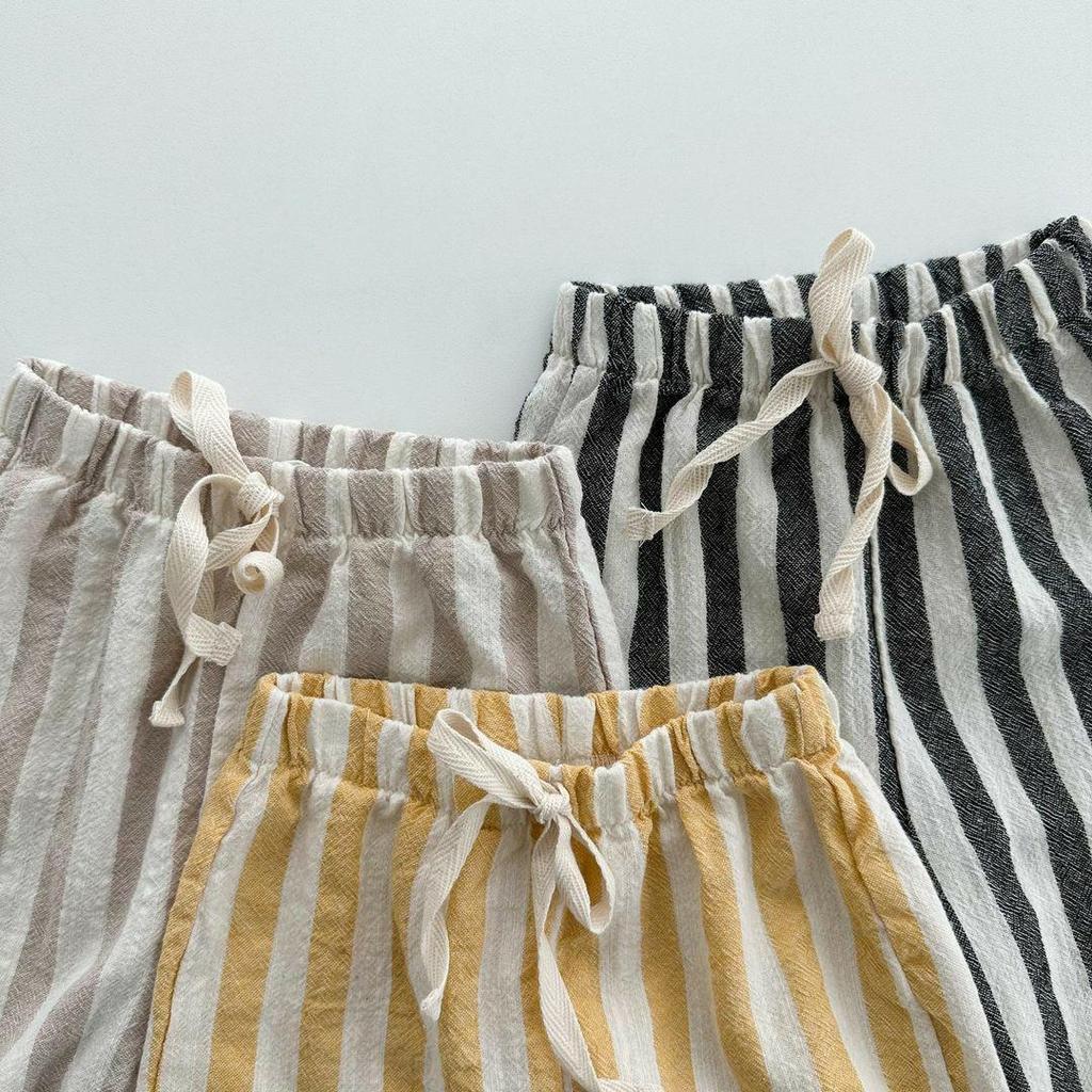 Korean-Style Kids' Summer Cotton Striped Drawstring Pants