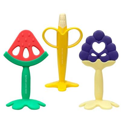 Nature Love Mere Mordedor de Silicone Mastigável Frutas para Bebê Conjunto de 3 Peças, Bocal para Dentes, Melancia + Banana + Uva, Produtos Coreanos para Bebês