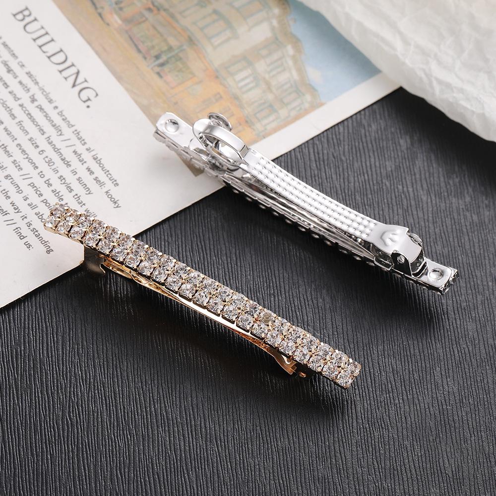 Korean Rhinestone Hair Accessories: Fashionable Double Row Spring Clip Duckbill Hairpin