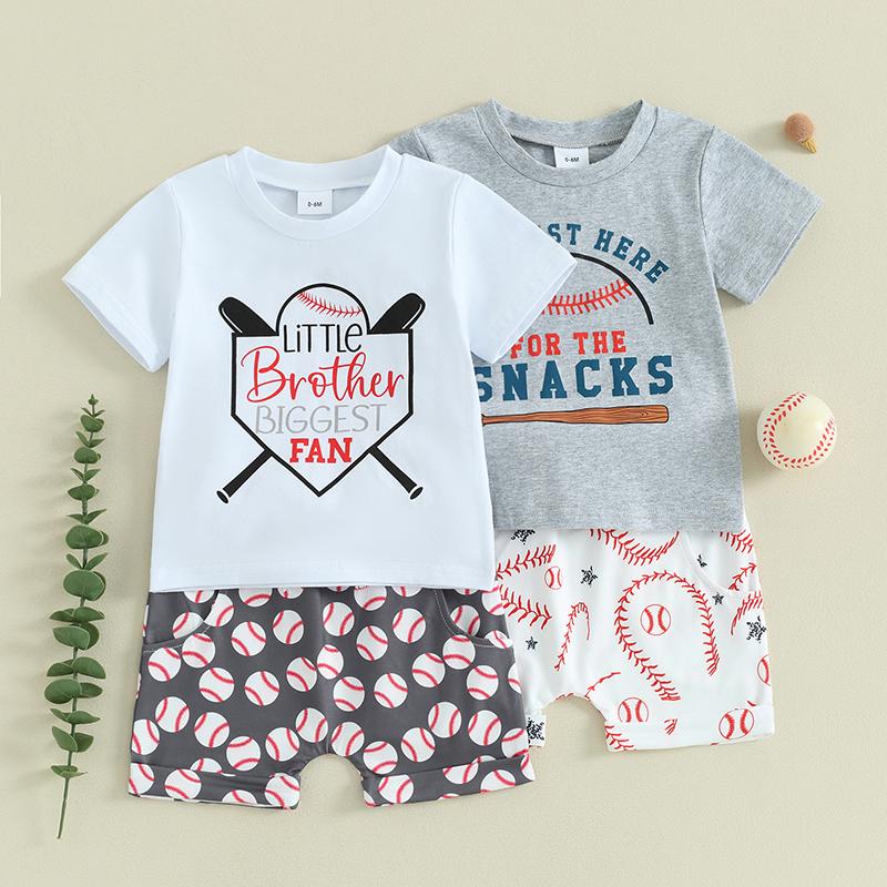 Småbarn gutteshortssett 3 6 12 18 24 måneder 3 år Brevtrykk Kortermet T-skjorte med rund hals og baseballmønster Shorts 2 stk.