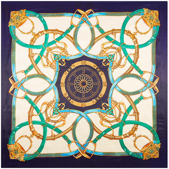 90cm European Imitation Silk Square Headscarf Belt Print Scarf Women's Shawl Bandana Female Head Hijabs