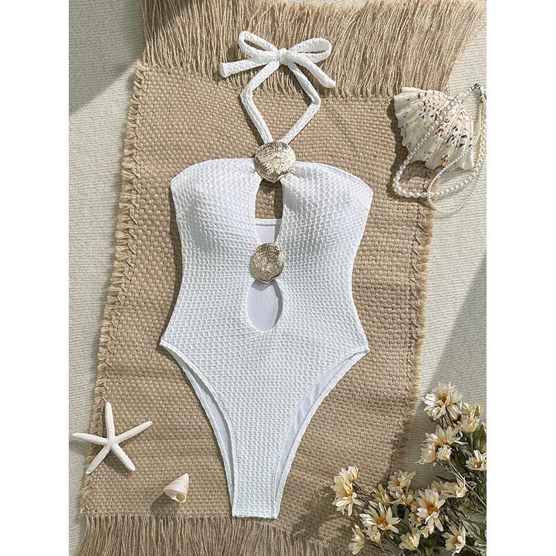 

One-piece Swimsuit With Belly Covering Neck Hanging Bikini Backless Hot L белый