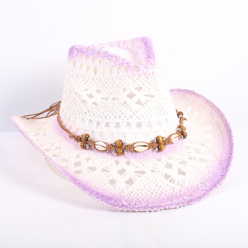 Popular European and American fashion hollow woven hat straw hat men's and women's classic outdoor western denim straw hat