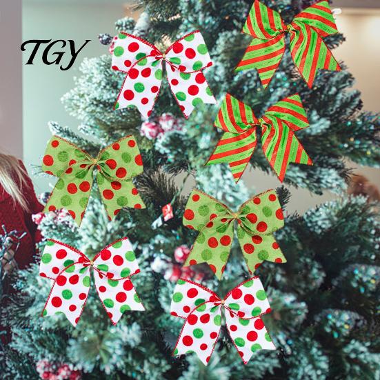 Reusable Seasonal Party Supplies 2Pcs Christmas Polka Dot Bow Decor, European Style Ribbon Ornament for Tree Topper Decorations Gift Box Wreath,