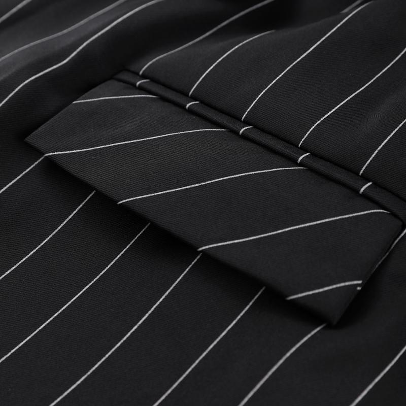 Módní pruhované sako s klopami dámské elegantní volné s pasem na stažení s páskem bundy dámské jarní všestranné šik pouliční oblečení