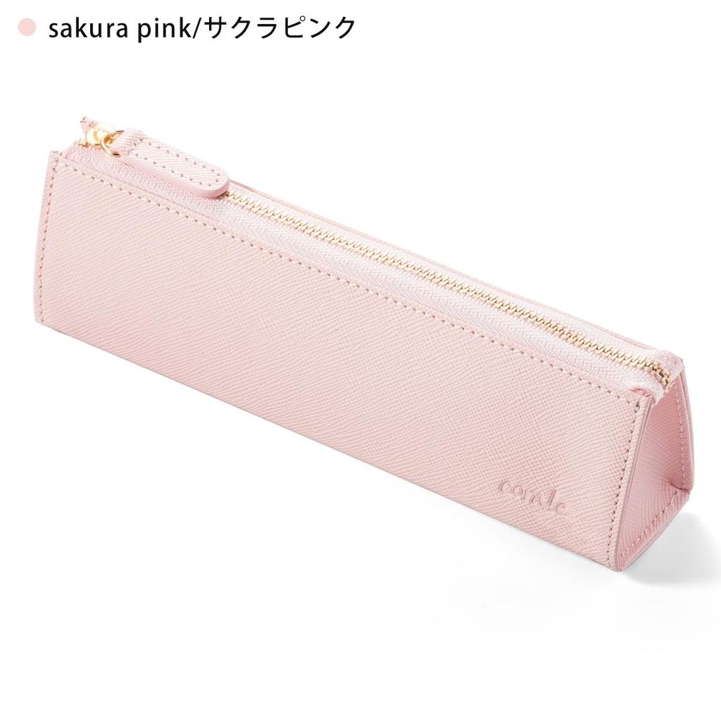 Corale Leather Pencil Case for Genuine Pencil Zipper Women, Triangle, Simple, Stylish, Leather, Case, (Sakura Pink)