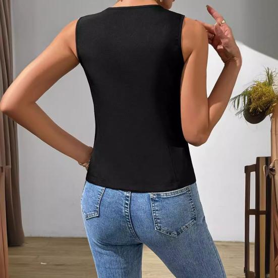 Women's Dressy Suit Vest V-Neck Button Down Blazer Waistcoat Sleeveless Crop Top Slim Fit Work