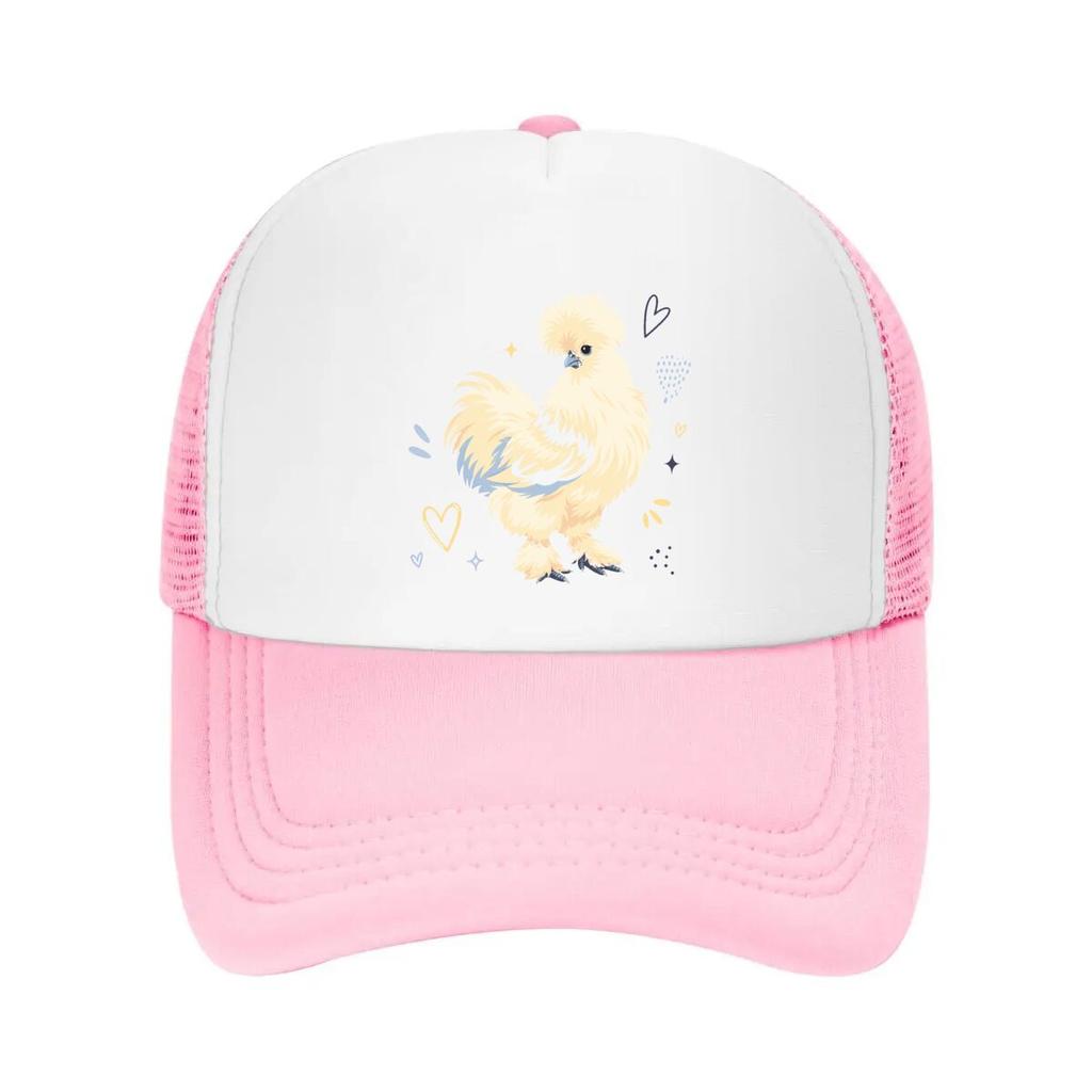 Whimsical Silkie Chicken Heart Art Mesh Baseball Cap Casual Hat Outdoor For Womens Unisex FeUnisex