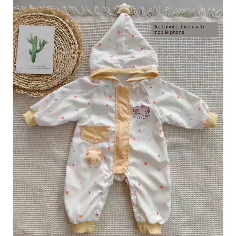 

New Spring and Autumn Baby Romper for Boys and Girls, Super Cute Long-Sleeve Hooded Jumpsuit, Warm Outdoor Wear Colorful Star Pointed Hat with Lined Romper 66